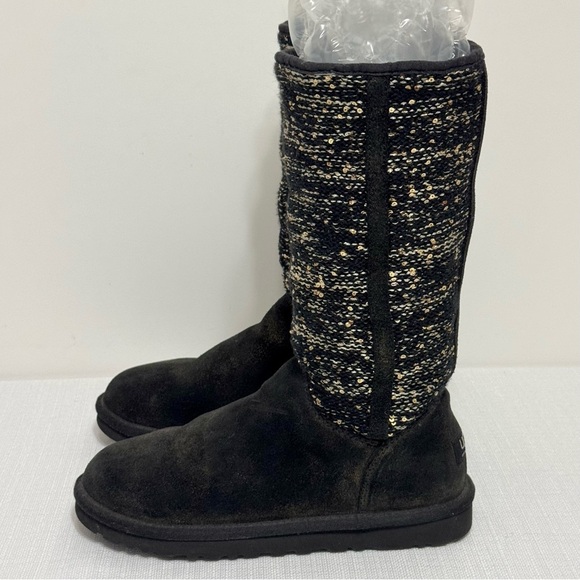 UGG Australia CAMAYA Women's Black/Gold Suede Knit Sequin BOOTS 1006711 Size 7 - Picture 2 of 16
